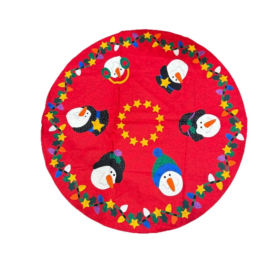Vintage‎ Snowman Christmas Tree Skirt Fabric Panel Table Topper Sewing Panel